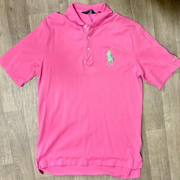 Polo Ralph Lauren Performance Golf Mens  Shirt Pink w/ green Big pony crest - Picture 1 of 6